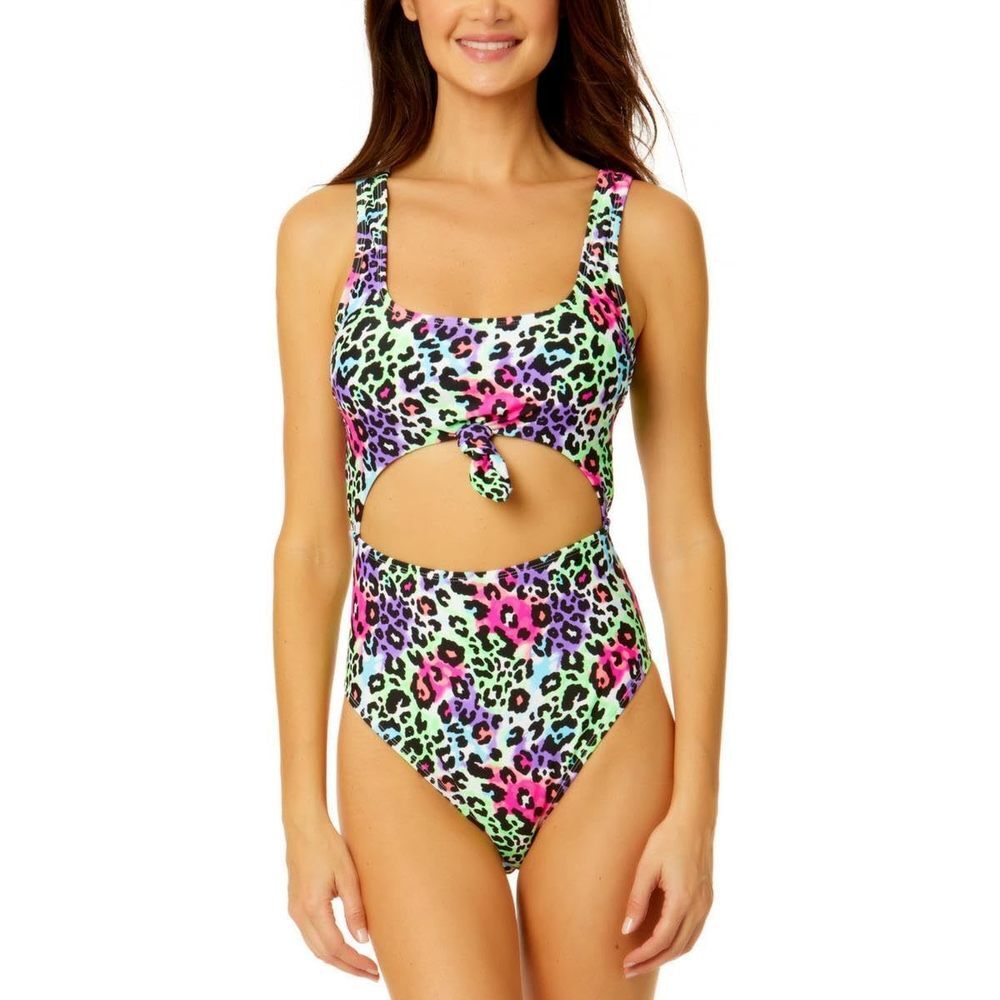 Salt + Cove Womens Cut-Out Animal Print One-Piece Swimsuit Green XS - Picture 1 of 2